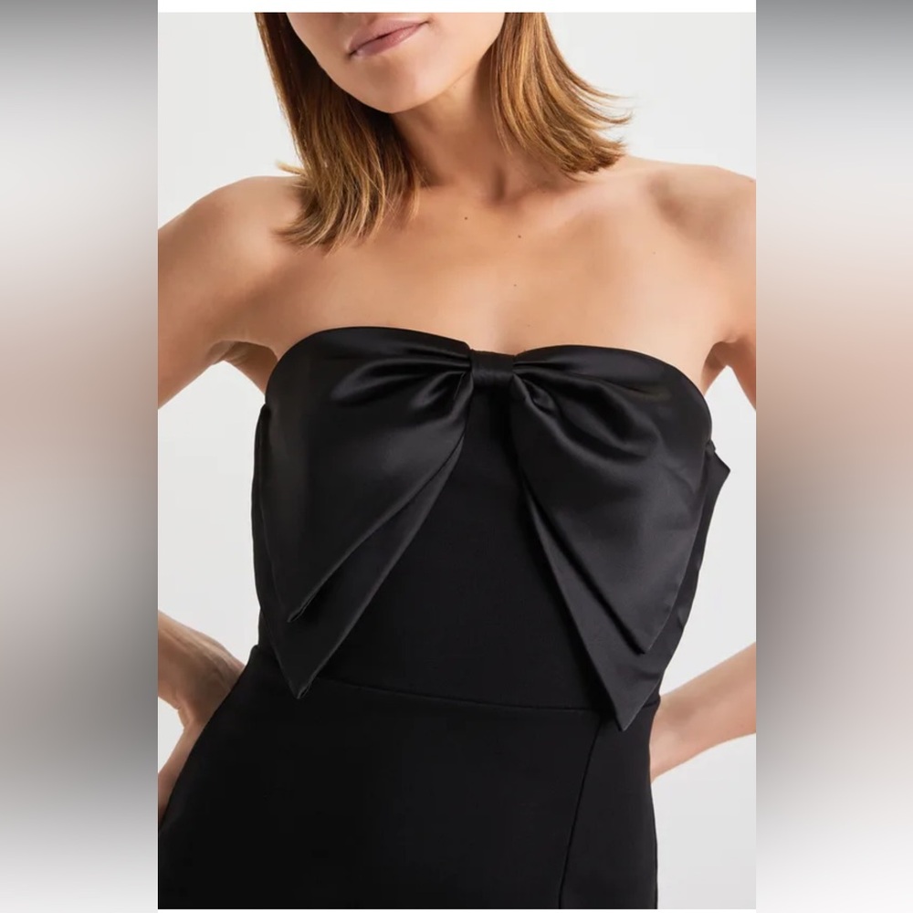 Lulu’s Bring the Poise Black Strapless Bow Midi Dress. Large. New with tags.